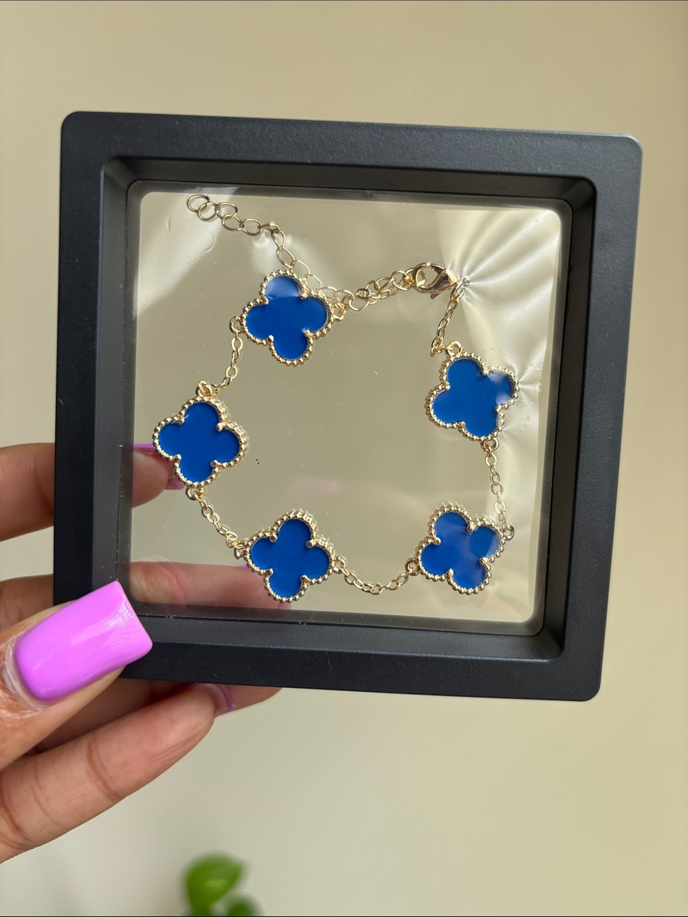 14k Gold Filled Blue Enamel Clover Link Bracelet